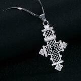 Silver Color African Cross Pendant Necklace Ethiopian Trendy Cross Chain Jewelry