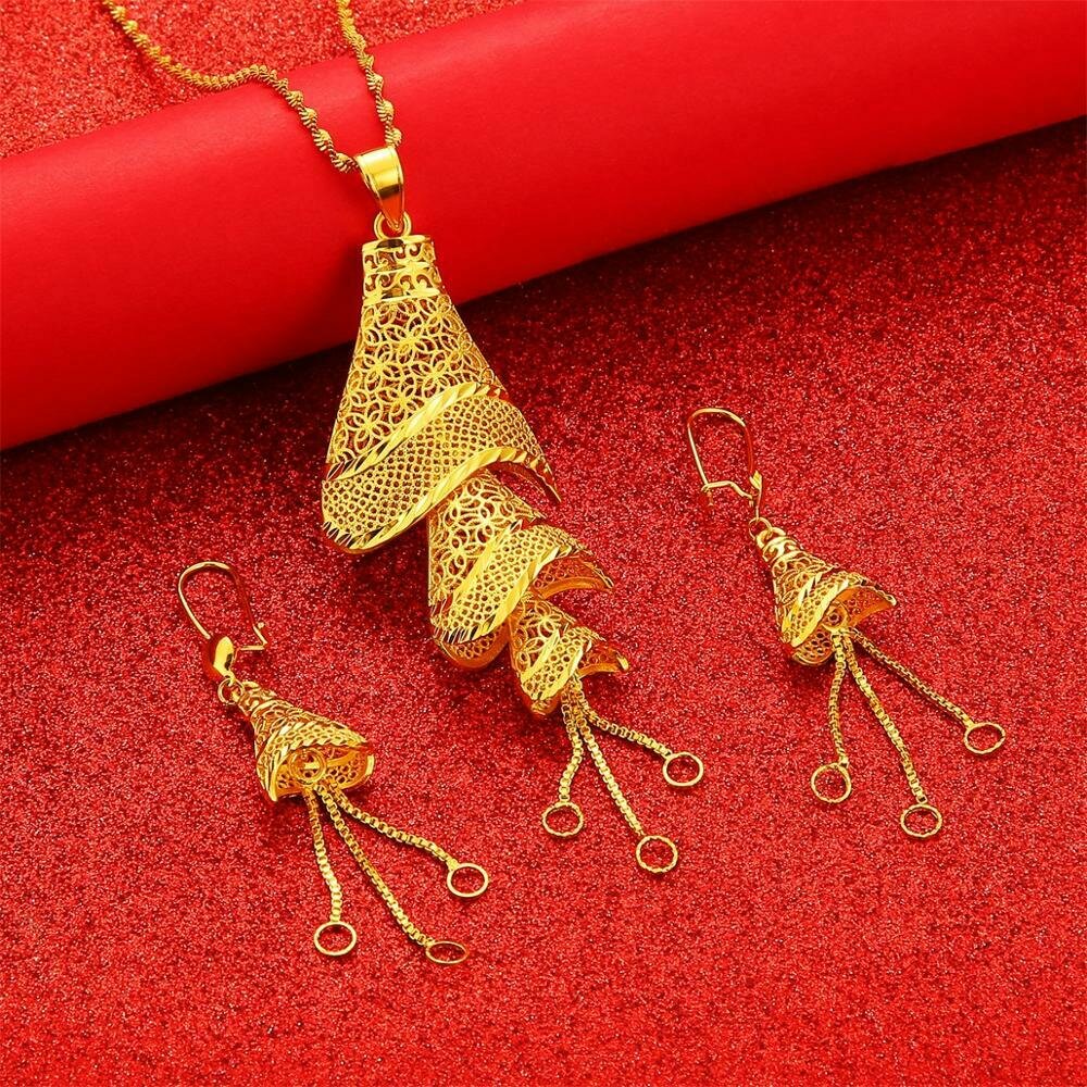 Jewelry-Set Earrings Necklaces Ethiopian Wedding Fulani Gold-Color African Gifts Big-Pendant