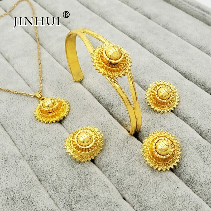 Jewelry-Sets Earring-Ring Necklace Ethiopian Dubai 24k-Gold Wedding-Gifts Bridal Nigeria