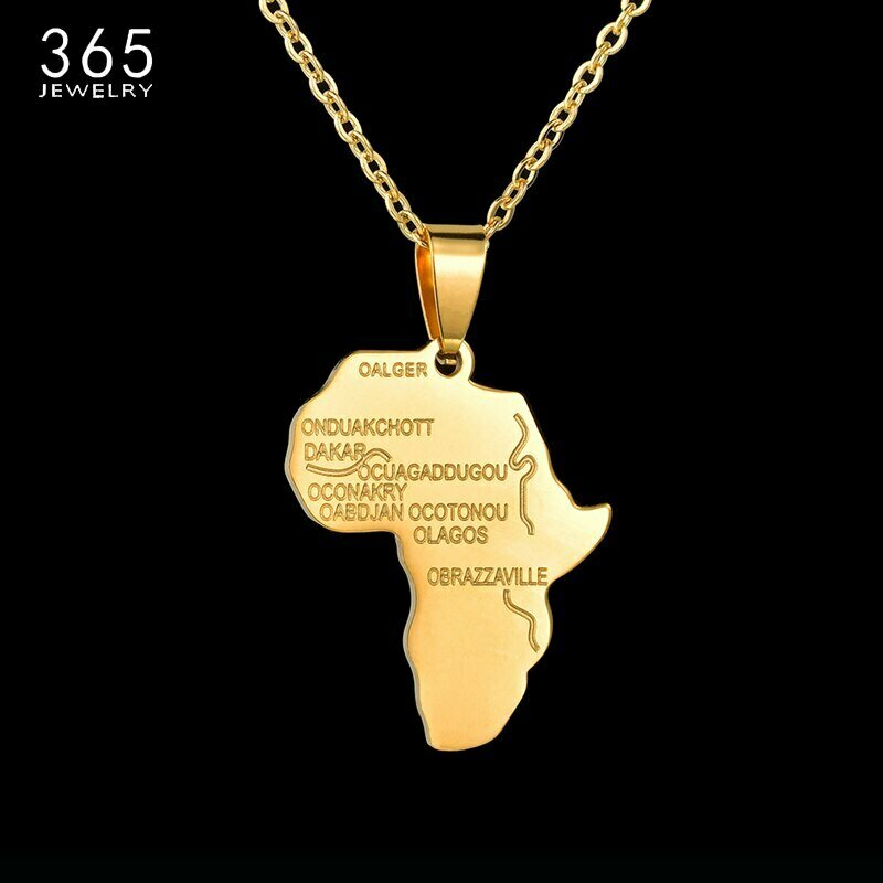 Pendant Necklace Charm Ethiopian-Jewelry Africa-Map Hip-Hop Stainless-Steel Party-Gift