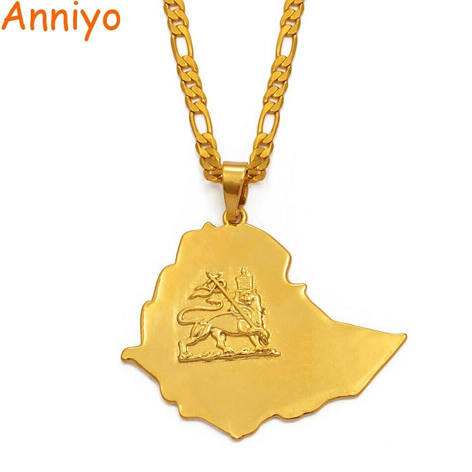 Pendant Necklaces Jewelry Ethiopian-Map Chain Women Africa Gold-Color -004201 Maps Anniye