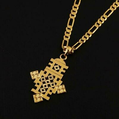 Ethiopian Gold Color Coptic Cross Pendant Necklace African Wedding Ethiopie Jewelry