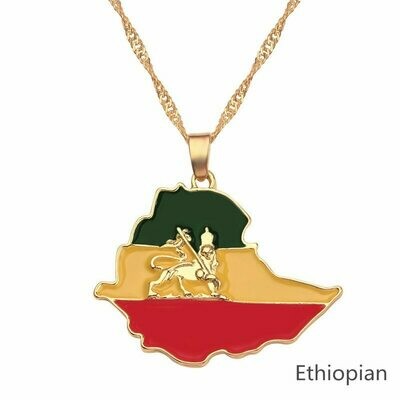 Pendant Necklaces Ethiopian Flag Lion-Map Men Jewelry Africa Punk Gold-Color Women Bijoux