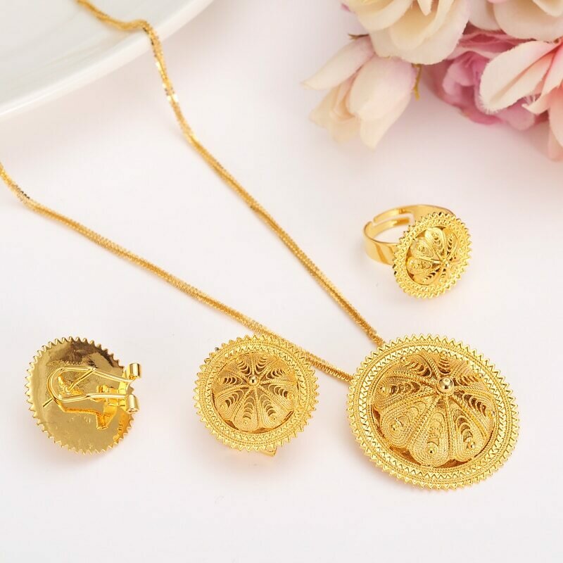 Earrings Jewelry-Set Necklace Habesha Ethiopia Wedding-Party-Gift Gold Women&#39;s And