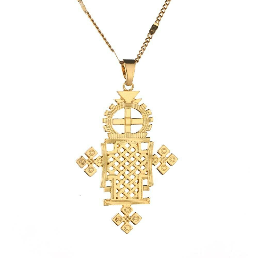 Necklace Ethiopian Coptic Jewelry Cross-Pendant Gold-Color Women Eretrian African