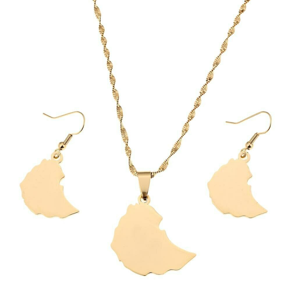 Necklaces Pendant-Earrings Ethiopia-Jewelry-Set Gold-Color Women for Map of