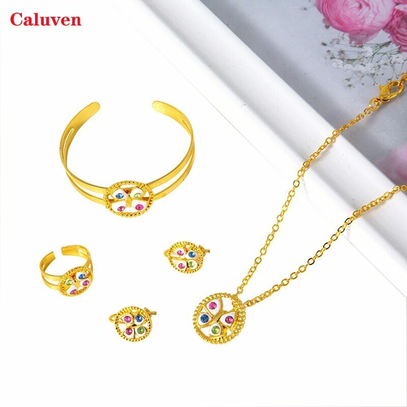 Bangles Jewelry-Sets Ethiopian Baby-Girls African Rings Dubai Gold-Color Kids for Arab