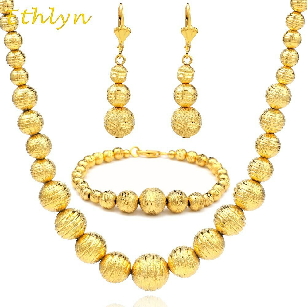 Gold-Color Ethiopian Necklace/bracelet-Sets Women Jewelry Ethlyn Wedding-S036 Fashion