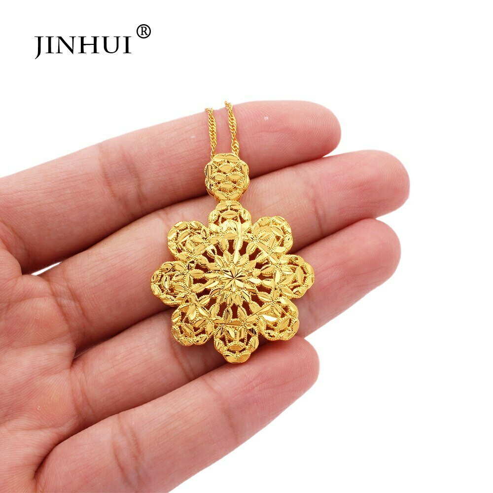 Jewelry Necklace Ethiopian Pendant-Flowers 24k-Gold-Color Friends Women for 45cm Girl