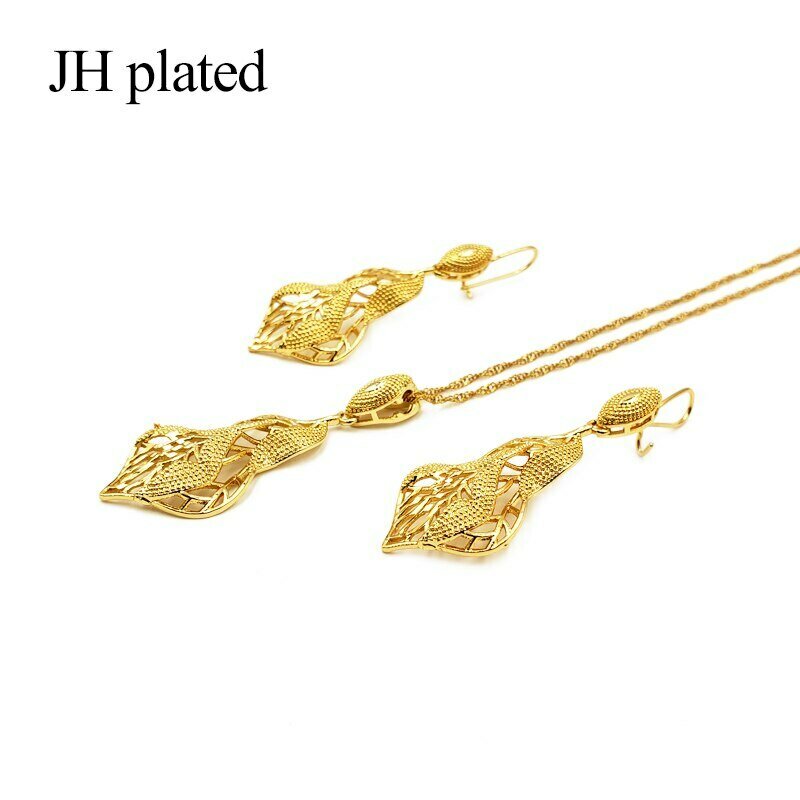 Pendant Earrings Necklace Ethiopian Jewelry Gold-Color Women Wedding Jhplated