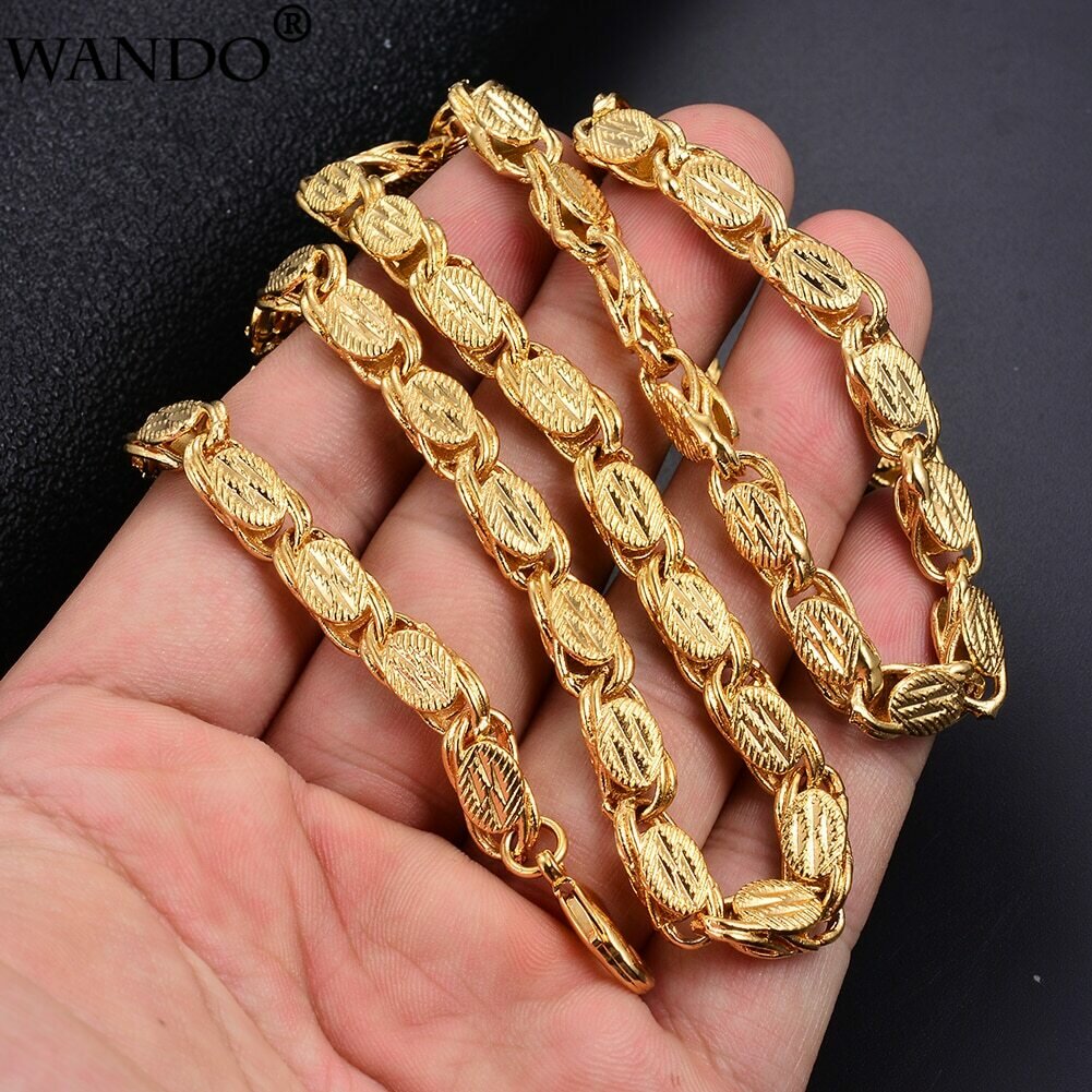 WANDO Ethnic Chains For Men Gold colour Necklaces Dubai Ethiopian Gold Jewelry 6mm width