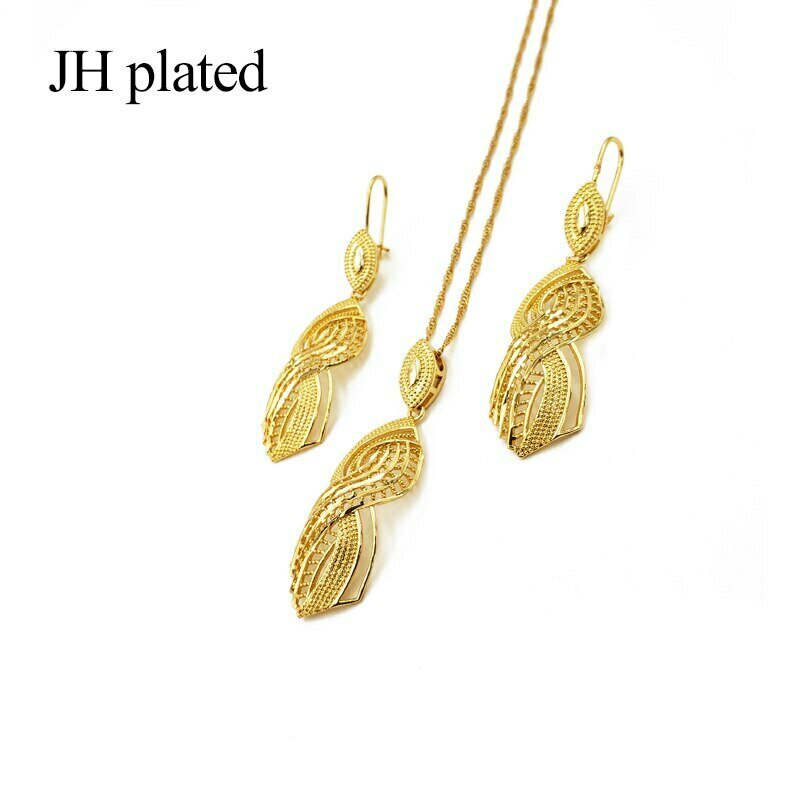 Pendant Earrings Ethiopian Jewelry Necklace Gold-Color Women Jhplated Wedding