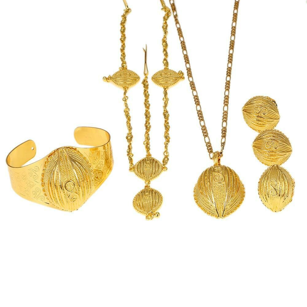 Necklace Earrings Jewelry-Sets Ethiopian Habesha Bangle Gift Gold-Color Women Forehead