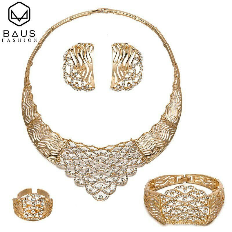 Jewelry-Sets Italian Ethiopian-Set Crystal Big Necklace Dubai Gold Bridal Design Women
