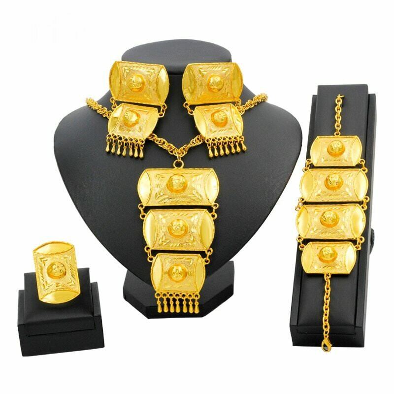 Earrings Luxury Jewelry-Sets Necklace Ethiopian Gold-Dubai Wedding African Bracelet Women
