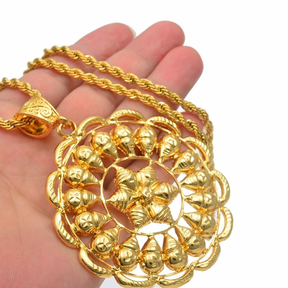 African Big Pendant Necklaces For Women Men Gold Color Jewelry Ethiopian Bridal Wedding