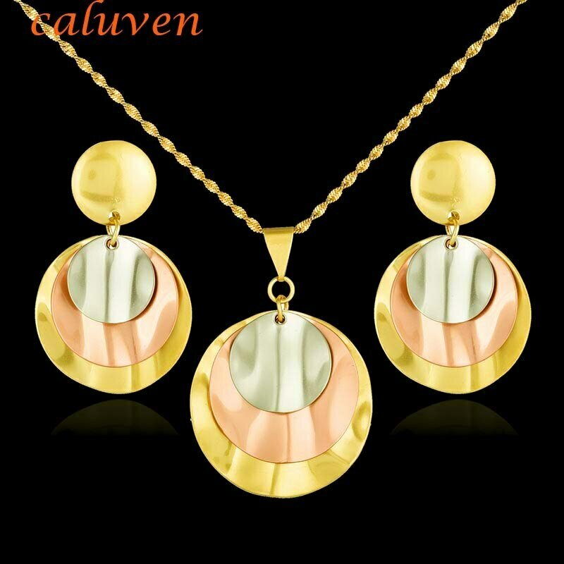 Necklace-Sets Ethiopian African Earrings Dubai Gift Rose-Gold Women's for CE045 Leaves