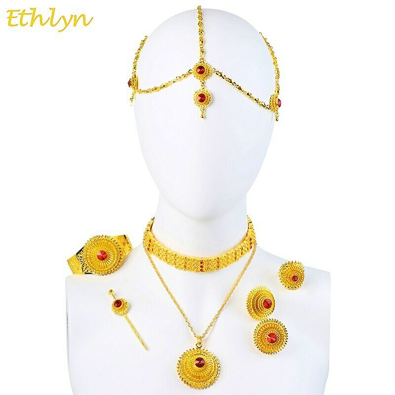 Choker-Sets Jewelry Ethiopian Traditional Eritrean Stone Ethlyn Gold-Color Women Luxury