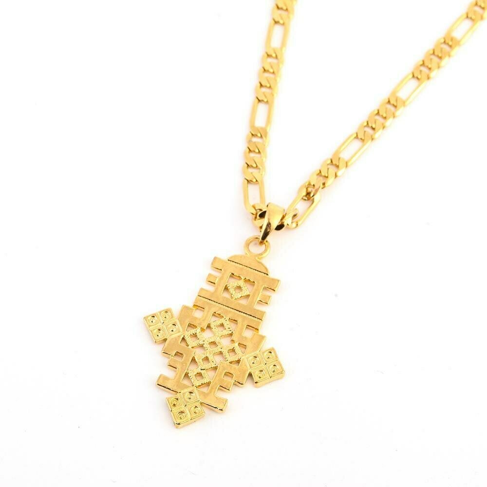 Ethiopian Gold Color Cross Pendant Necklace Coptic Cross African Wedding Jewelry