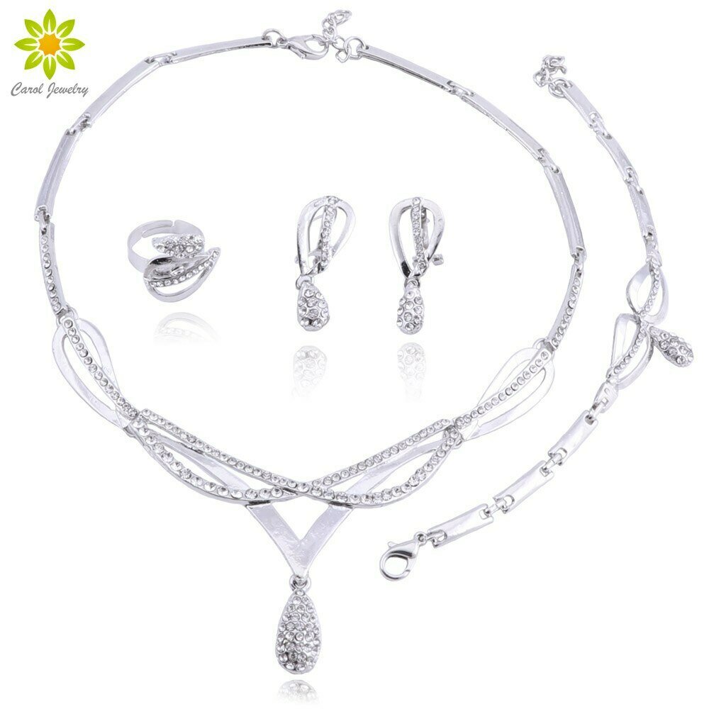 Bridal-Jewelry-Set Earrings-Set Necklace Wedding-Ethiopian Dubai African Beads Silver-Plated