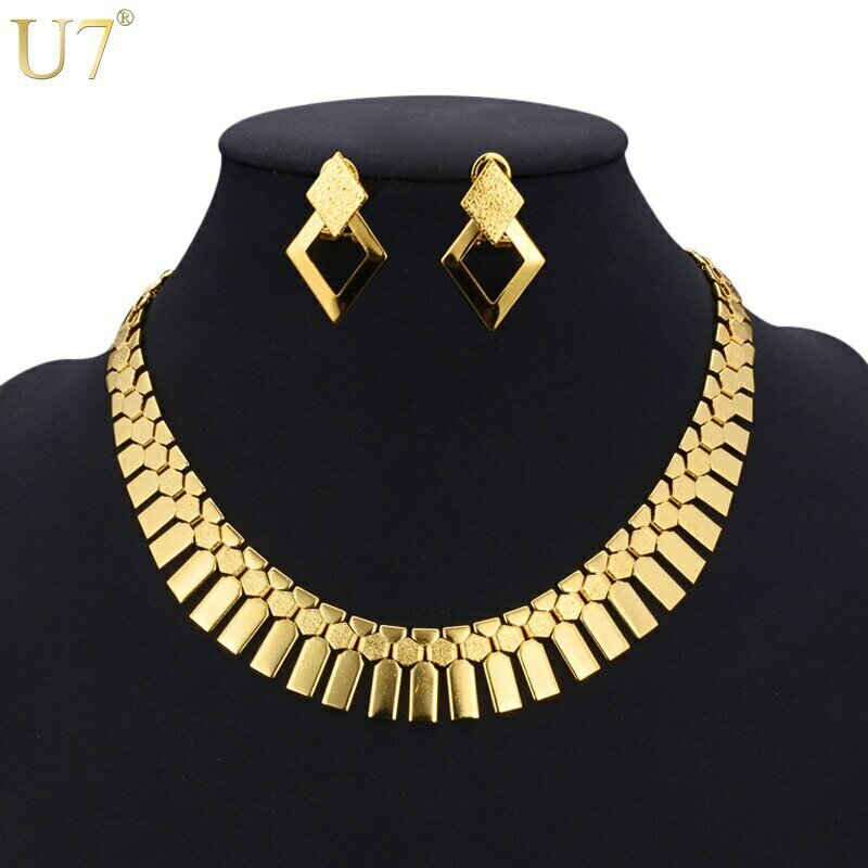 Necklace-Set Earrings Ethiopian Gift African-Costume Dubai Choker Gold-Color Fashion