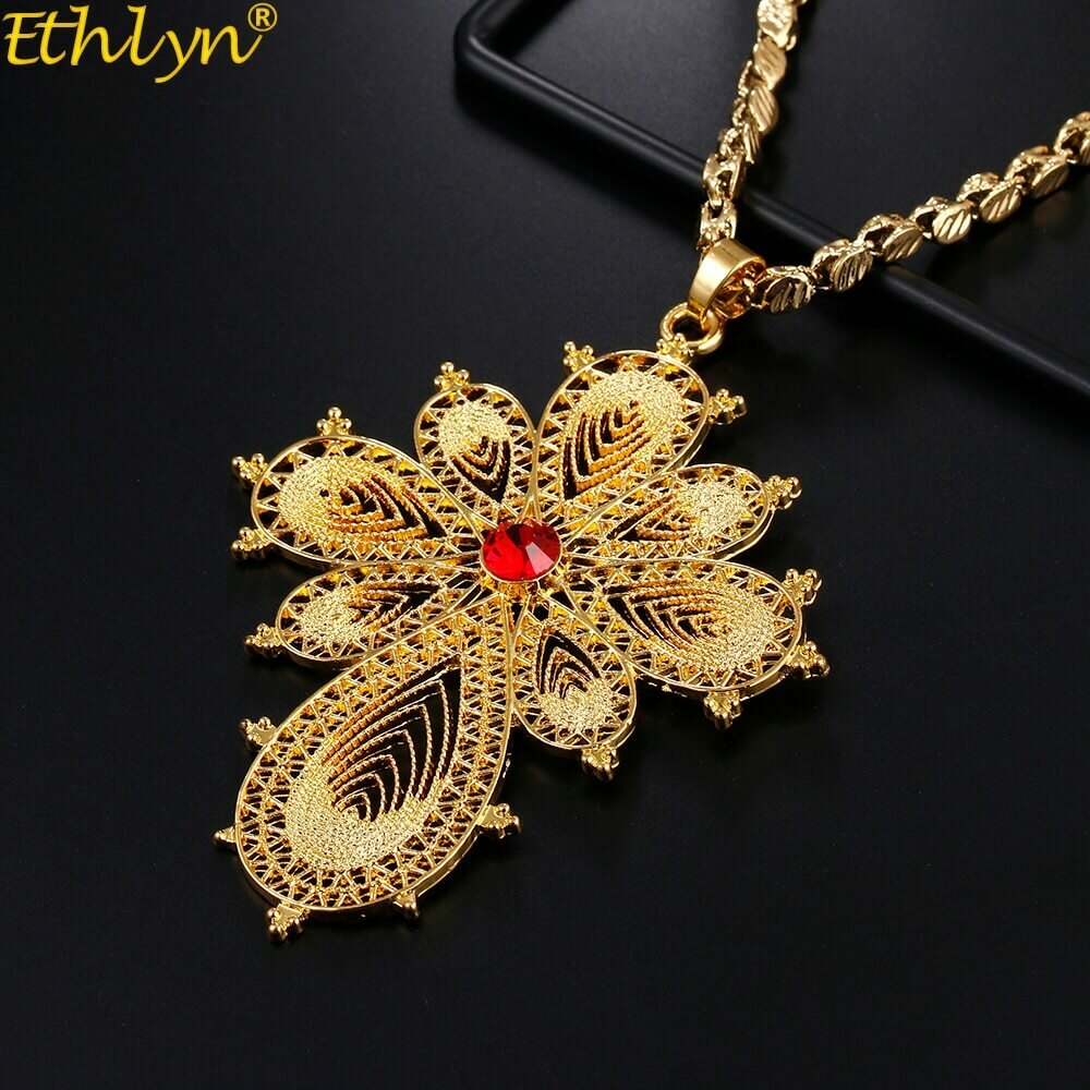 Necklaces Ethiopian Cross-Pendant Ethlyn Gold-Color Women/men for Daily-Use Wear-Accessories/p55