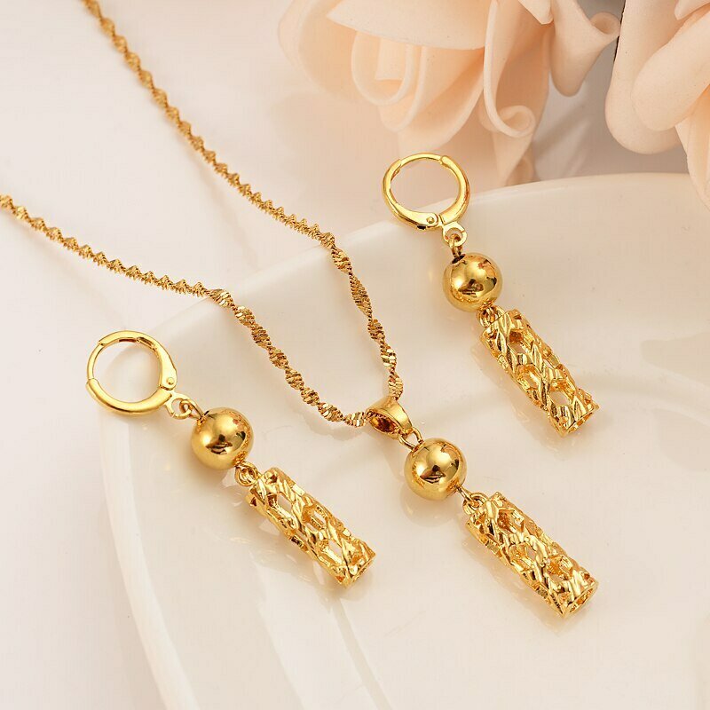 Pendant Necklace Earrings Jewelry Habesha Gold-Set Ethiopian Drop-Beads Eritrea Pillar