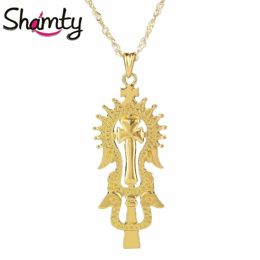 Chain Necklaces Jewelry Ethiopian Pure-Gold-Color Men Women Africa Shamty Cross for S30007