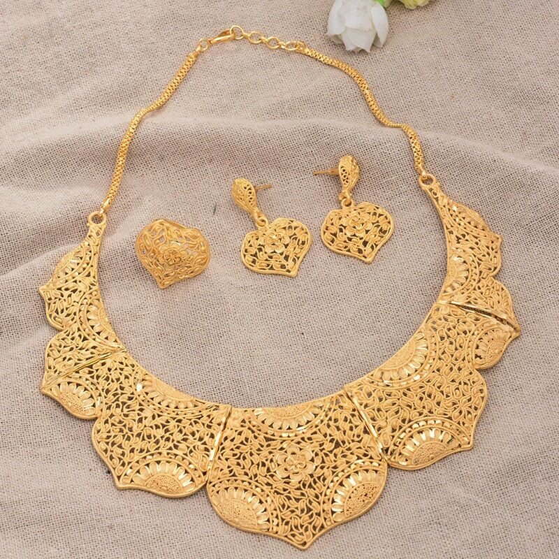 Jewelry-Set Dubai Wedding-Gifts Gold-Color Earring/ring-Middle-East Women African Luxurious