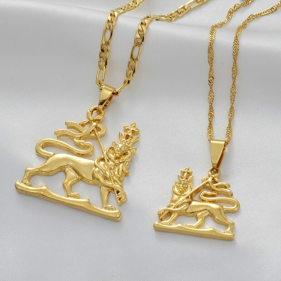 Anniyo Ethiopian Lion Pendant Necklace Gold Color for Women Men the Lion of Judah Jewelry