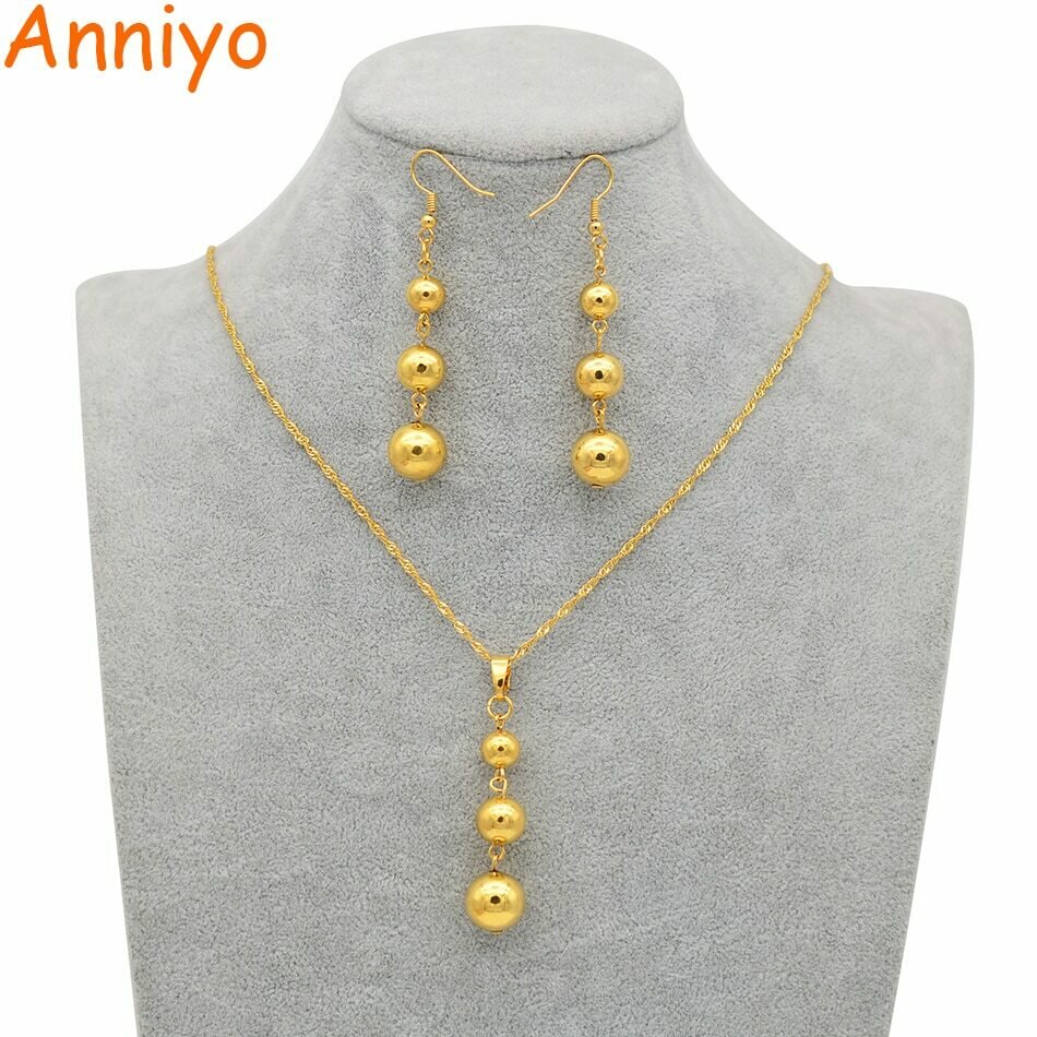 Necklace Earrings Jewelry-Sets Anniyo Gold-Color Arab/africa Women Pendant-Chain Bead
