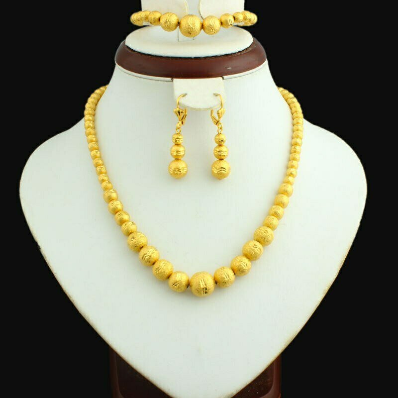 Jewelry Bracelet Gold-Bead-Set Gold-Color African/ethiopian Earring/21cm Women for 45cm
