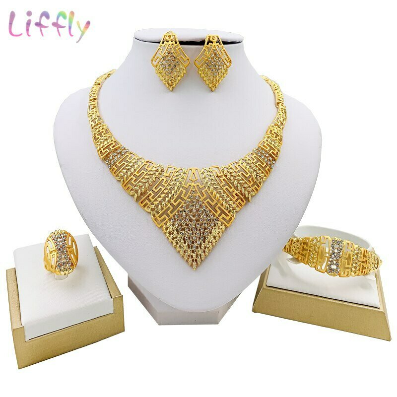 Crystal Earrings Jewelry-Sets Ethiopian Big Necklace Dubai Ring-Bracelet Classic Bridal