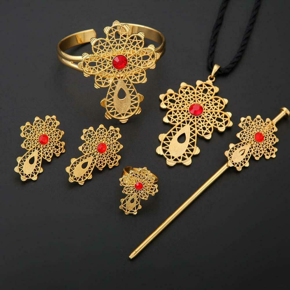Wedding-Jewelry-Sets Ethiopian Africa Dubai Bridal Cross-Jewelry Gold-Color Trendy 24k