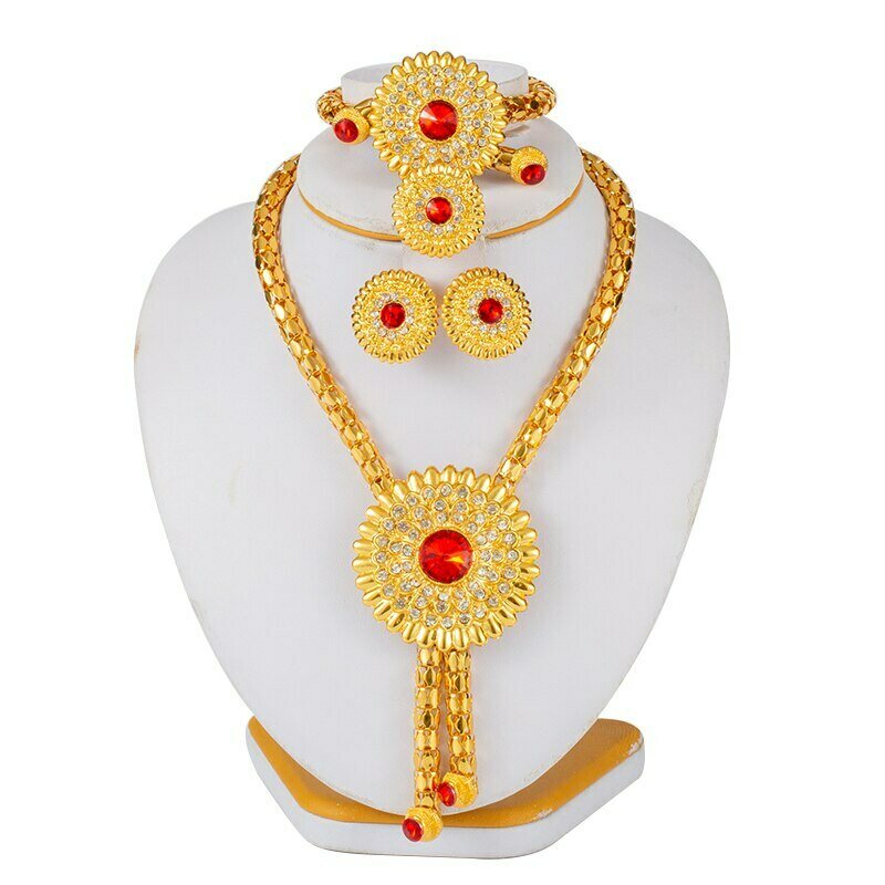 Jewelry-Set Ethiopian Flower Necklace Bridal Gift Dubai Gold-Color Women African Big