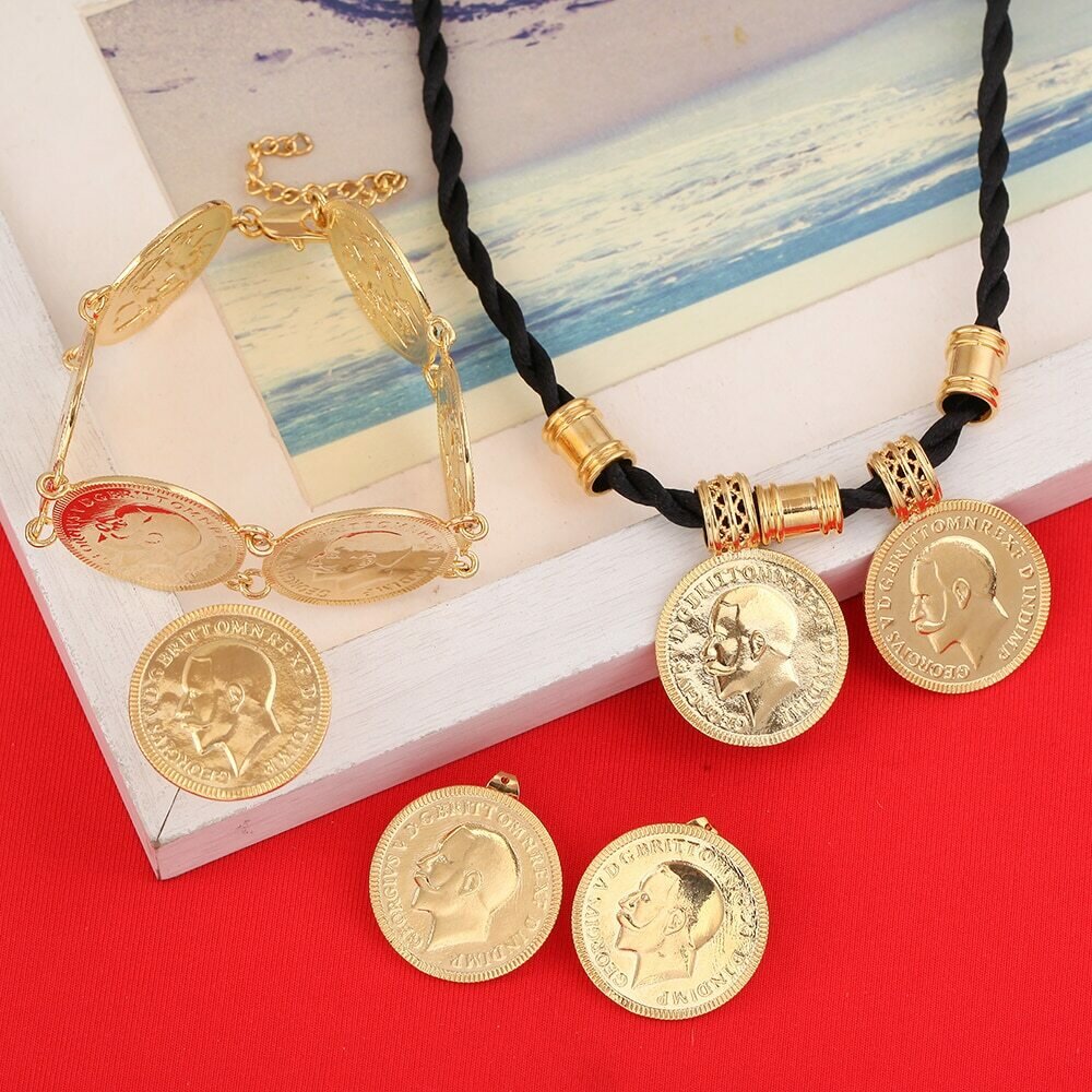 Jewelry-Sets Coin-Set Ring-Bracelet Pendant Earrings Ethiopian Gold-Coin