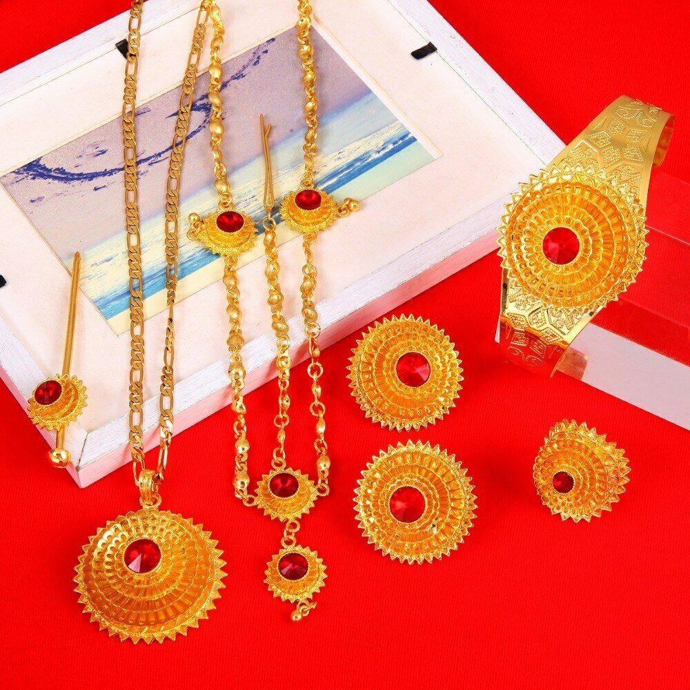 Bracelet Hair-Pin Wedding-Jewelry-Set Habesha Ethiopian Gold Africa Earings-Ring Pendant-Chain