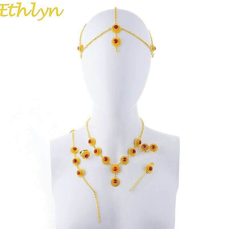 Jewelry-Set Ethiopian Bracelet Gift Ethlyn Bridal-Eritrea Gold-Color African Hair-Piece/hair-Chain