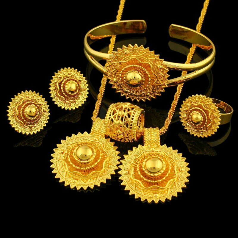 Jewelry-Sets Ethiopian Bangle/pendant Wedding-Bridal Gold-Color Nigeria/arab-Items 24K