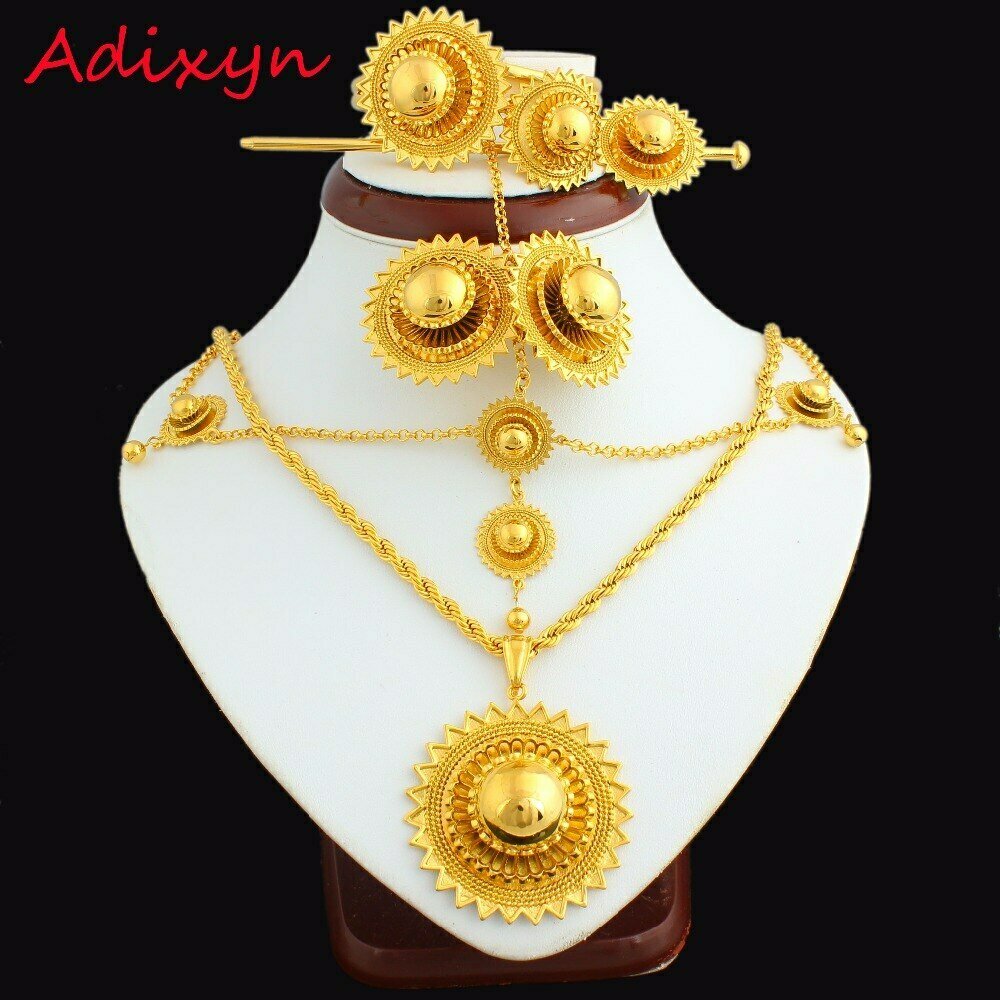Jewelry-Set Ethiopian Wedding-Item Eritrea 24k-Gold-Color African Hair-Pin/bangle NEW