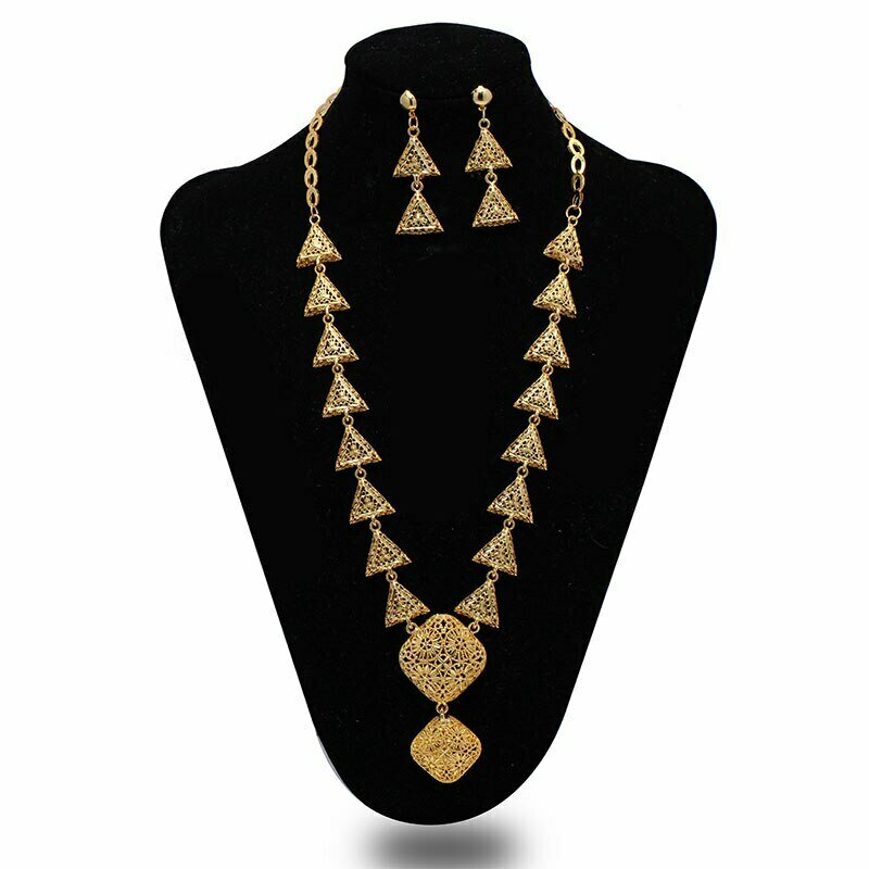 Wedding-Jewelry-Sets Necklaces-Earrings Ethiopian-Pendant Bride-Ornaments India Gold-Color