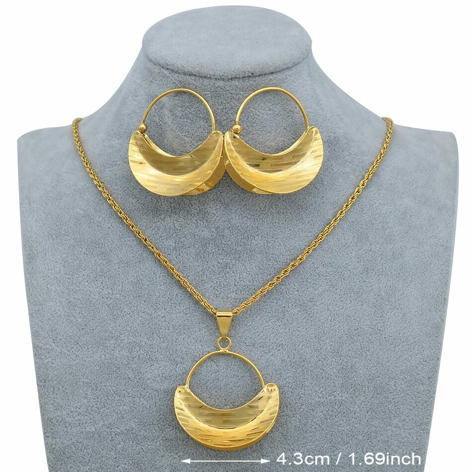 Necklaces-Earrings Jewelry-Set Ethiopian Wedding Gold-Color Nigeria African Anniyo-Pendant