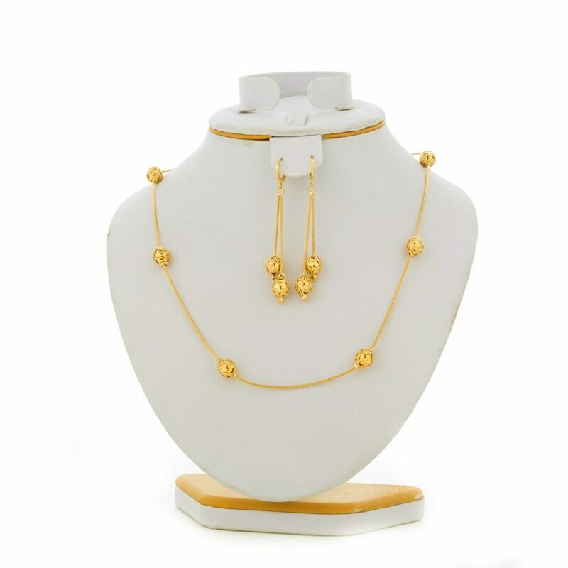 Jewelry-Sets Earrings/80cm Arab/africa-Chain Necklace Bead Ethiopian Gold-Color Women