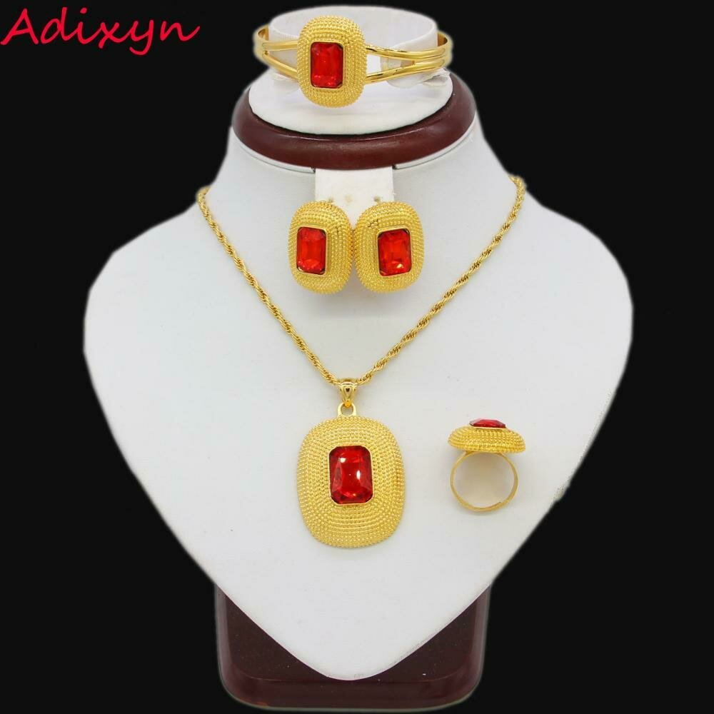 Wedding-Jewelry-Sets Ethiopian Gifts Bangle/pendant Red-Stone Gold-Color Women African