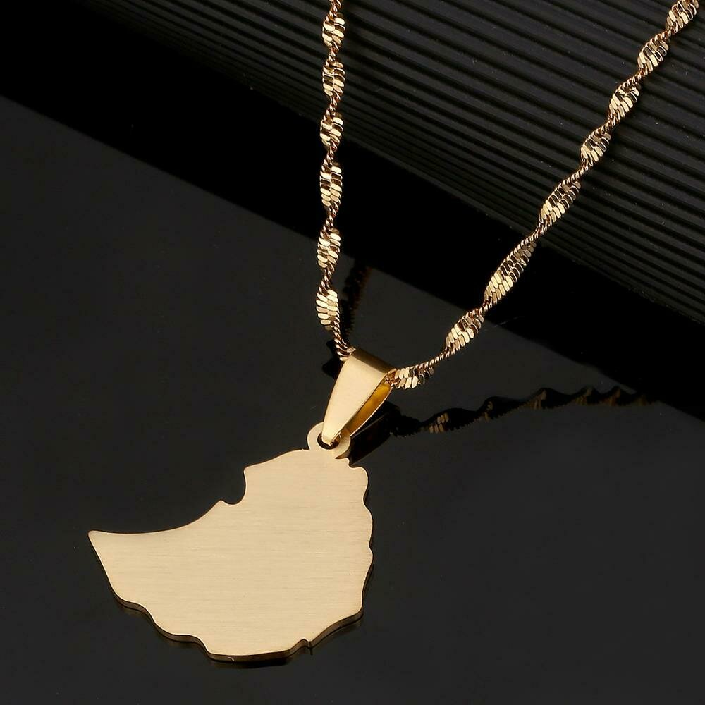 Pendant Necklaces Ethiopian-Map Map Jewelry Stainless-Steel Gold-Color Girl