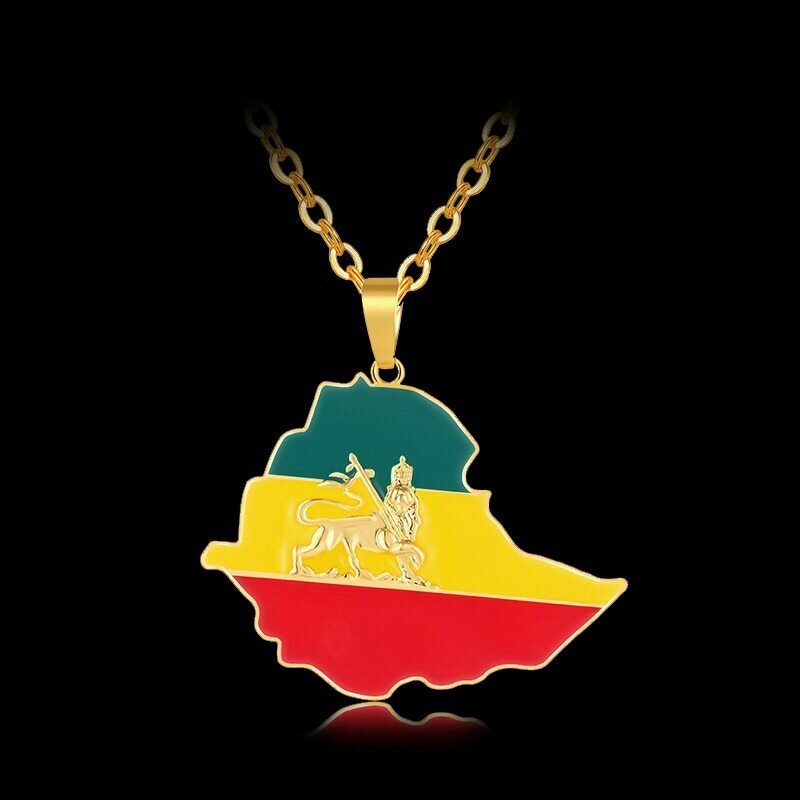 Pendant Necklace Gift Africa Gold-Color Fashion Men for Ethiopian Patriotic Jewelry Flag