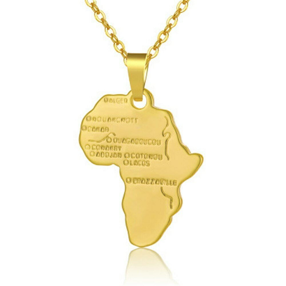 QIAMNI Africa Map Pendant Necklace for Women Men Ethiopian Ethnic Jewelry Hiphop Motherland