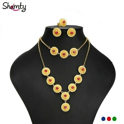 Gold-Sets Ethiopian Bridal-Jewelry Habesha-Style Green-Stone Blue Woman African Trendy