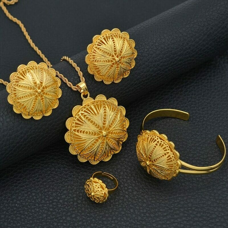 Bangles Earrings Jewelry-Sets Necklaces Ethiopian Anniyo Bride-Gifts Eritrean Gold-Color