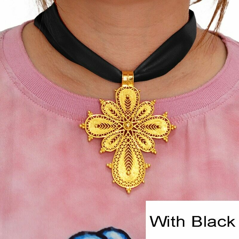 Anniyo Ethiopian Cross Pendant DIY Rope Chain for Women Girls Gold Color Ethiopia/Eritrea Jewelry